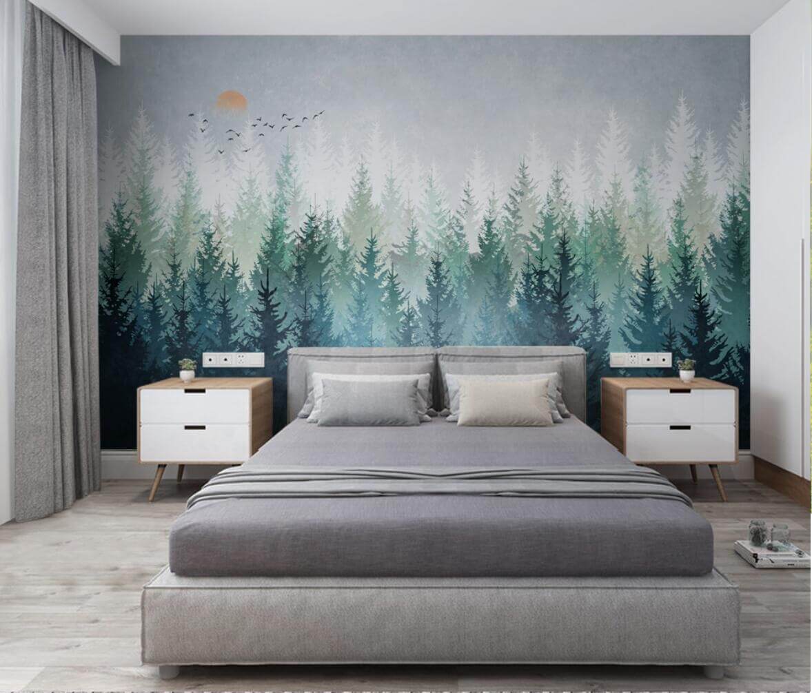 Watercolor Green Pine Forest Mural Wallpaper (SqM)