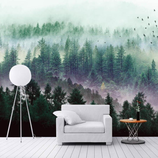 Misty Valley Pine Forest Mural Wallpaper (SqM)