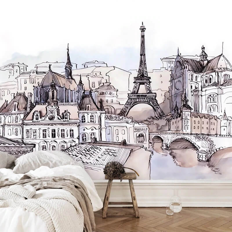 Paris Eiffel Tower Watercolor Mural Wallpaper (SqM)