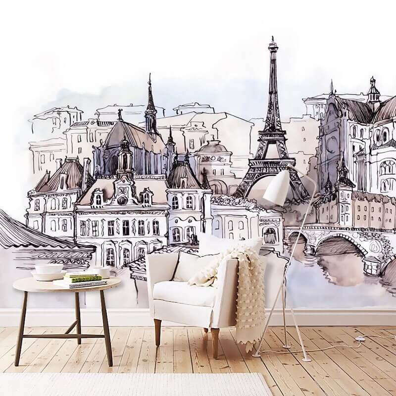 Paris Eiffel Tower Watercolor Mural Wallpaper (SqM)