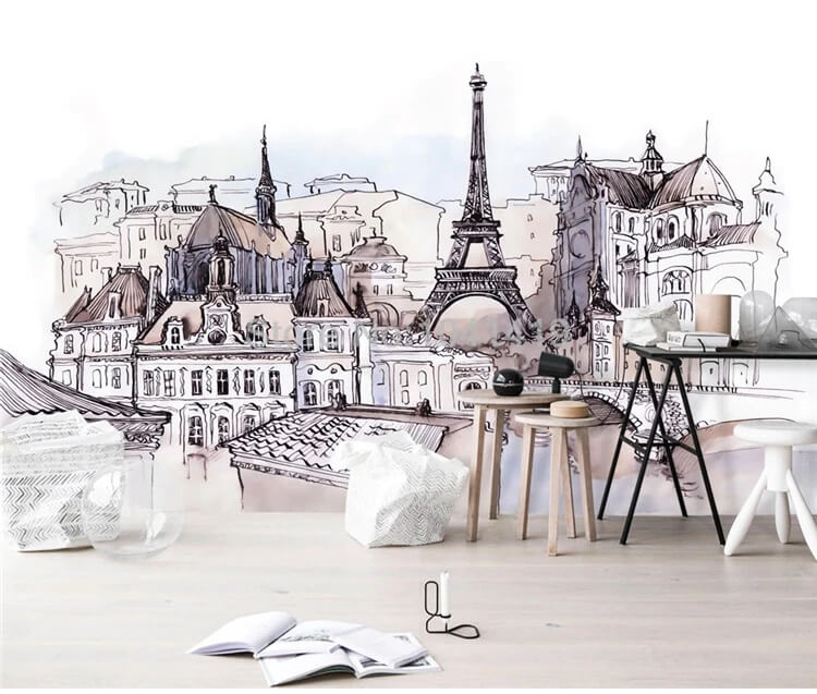 Paris Eiffel Tower Watercolor Mural Wallpaper (SqM)
