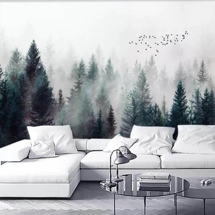 Scandinavian Forest Fog Mural Wallpaper (SqM)