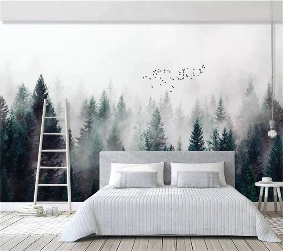 Scandinavian Forest Fog Mural Wallpaper (SqM)