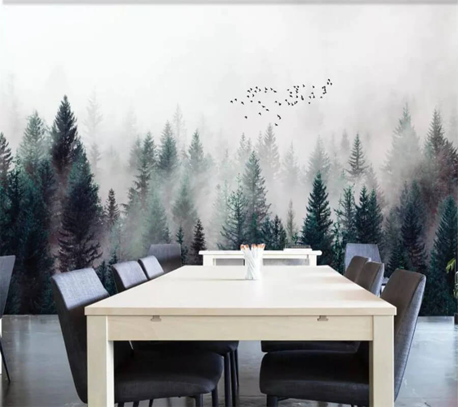 Scandinavian Forest Fog Mural Wallpaper (SqM)