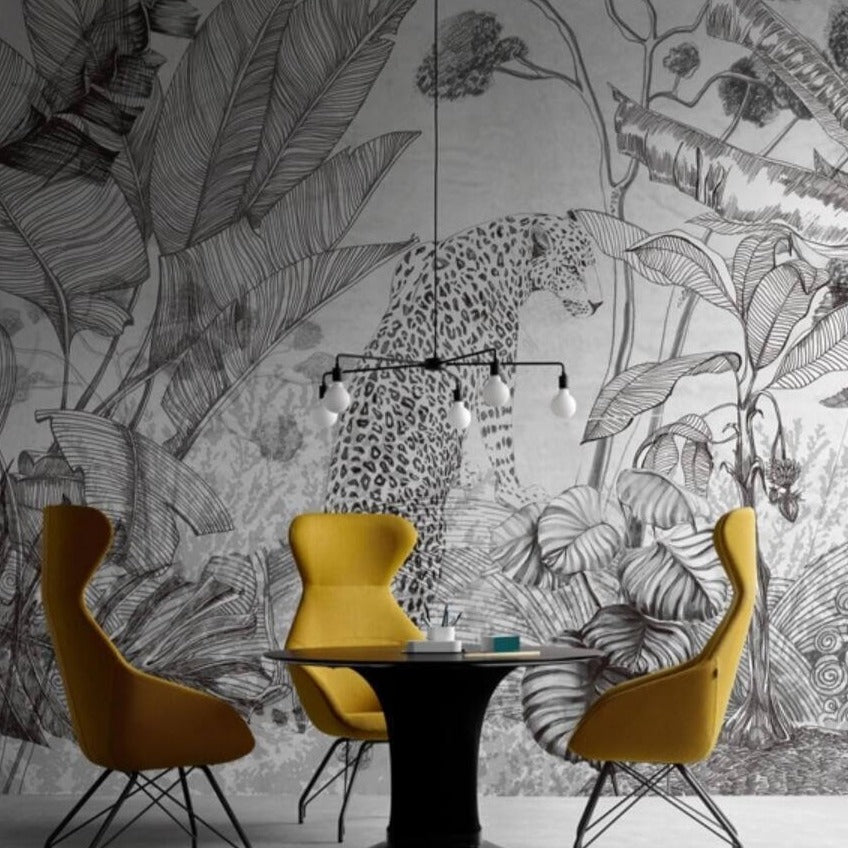 Black and White Leopard Mural Wallpaper (SqM)