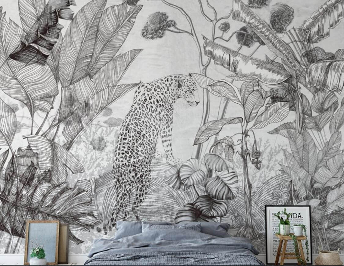 Black and White Leopard Mural Wallpaper (SqM)