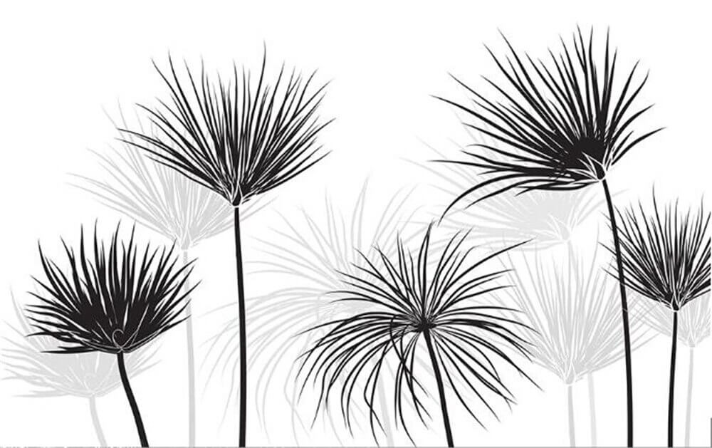 Minimalist Black and White Tropical Trees Mural Wallpaper (SqM)