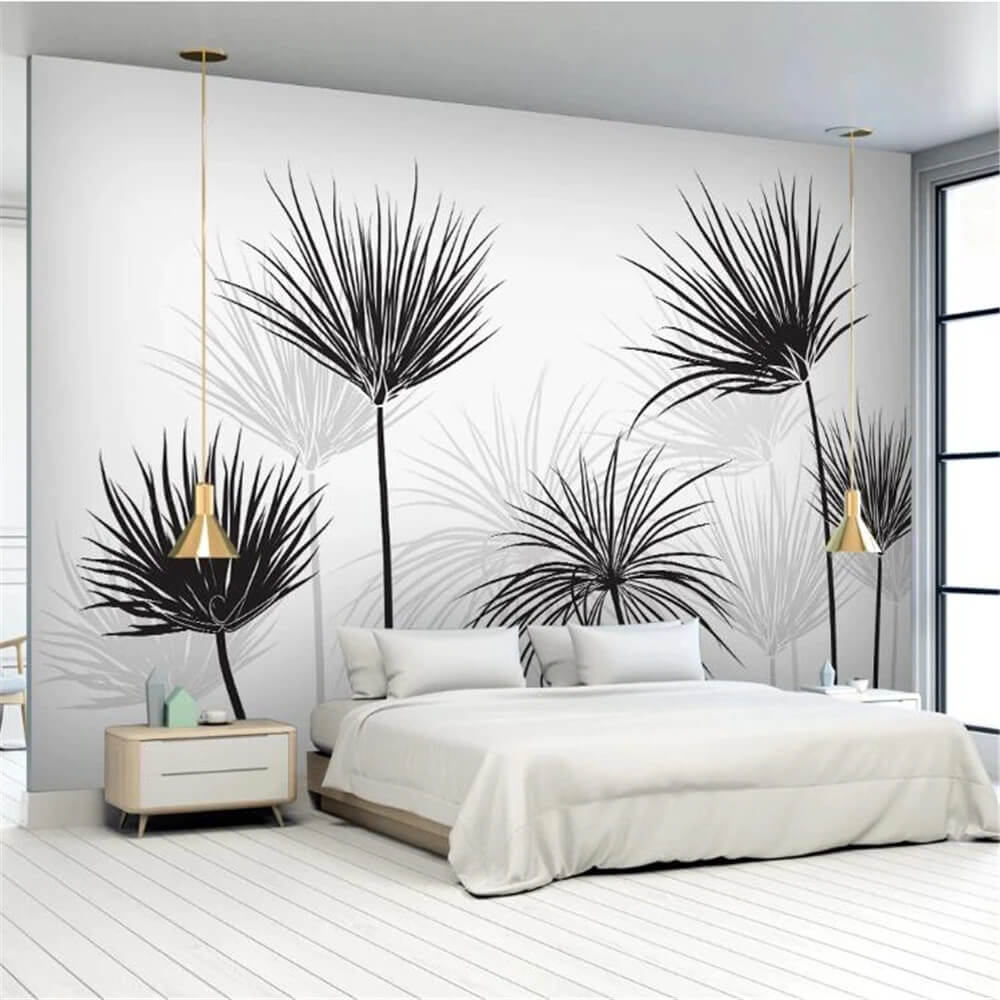 Minimalist Black and White Tropical Trees Mural Wallpaper (SqM)