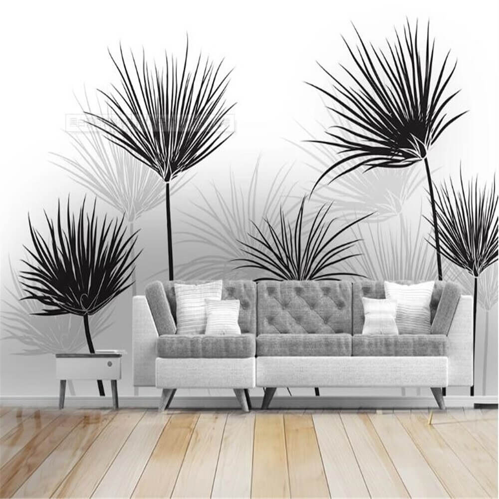 Minimalist Black and White Tropical Trees Mural Wallpaper (SqM)