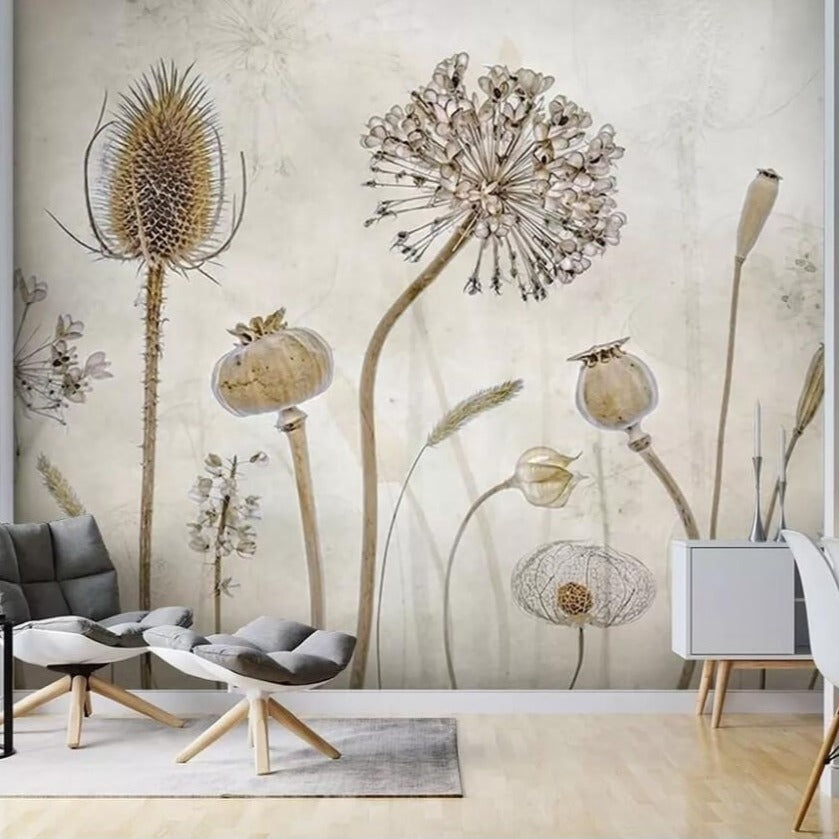 Monochrome Herbarium Mural Wallpaper (SqM)