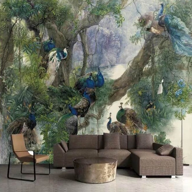 Peacocks Forest Mural Wallpaper (SqM)