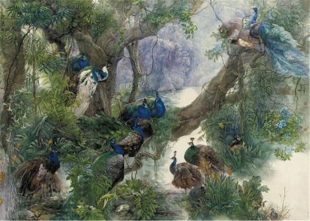 Peacocks Forest Mural Wallpaper (SqM)