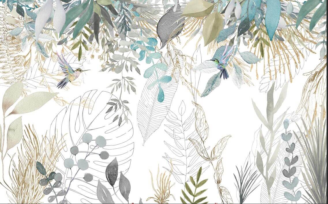 Retro Tropical Plants Mural Wallpaper (SqM)