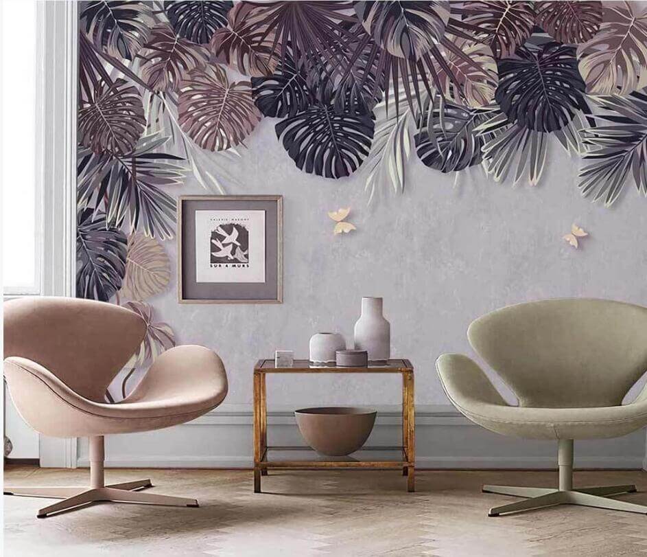 Dark Monstera Leaves Mural Wallpaper (SqM)