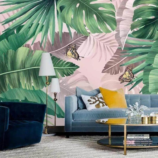 Watercolor Green Tropical Leaves Mural Wallpaper (SqM)