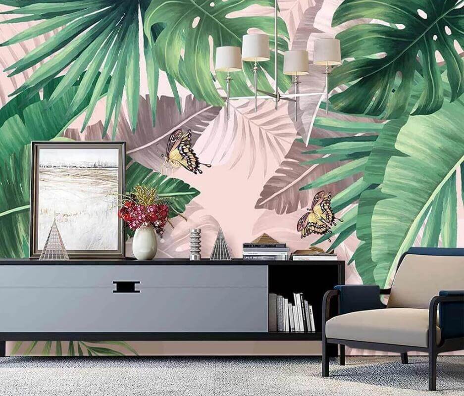 Watercolor Green Tropical Leaves Mural Wallpaper (SqM)