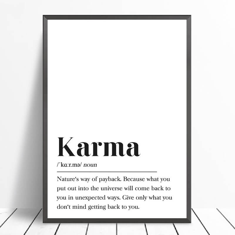 Karma Definition Minimalist Black and White Canvas Print | Inspirational Buddhist Wall Art For Living Room Yoga Salon Home Office Décor