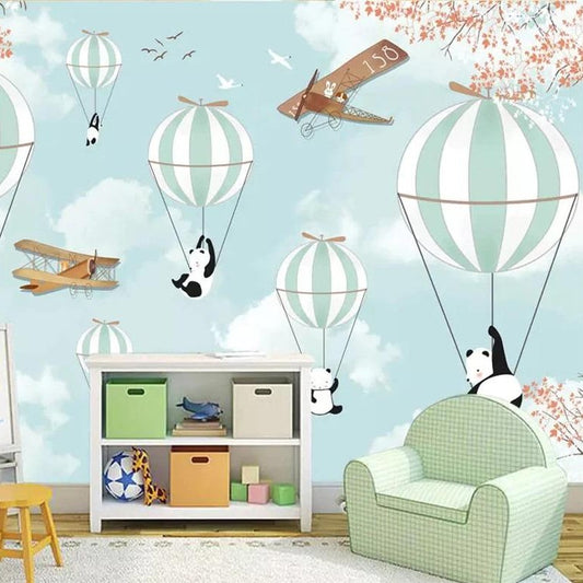 Flying Balloon Little Panda Mural Wallpaper  (SqM)