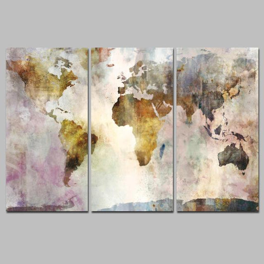 3 Panel Vintage World Map Painting Posters