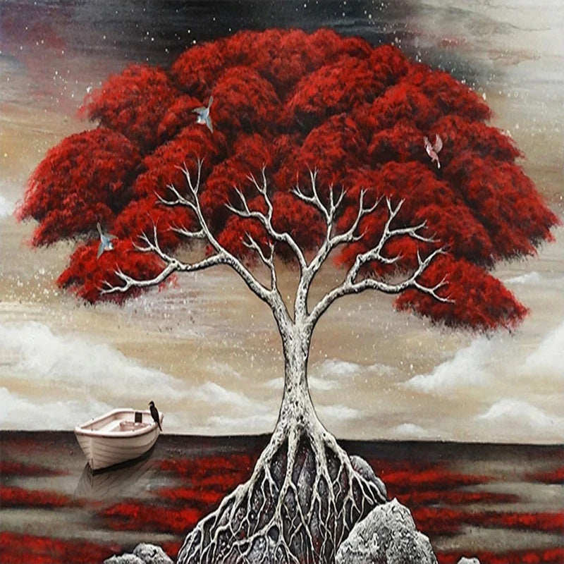 Abstract Red Tree Mural Wallpaper (SqM)