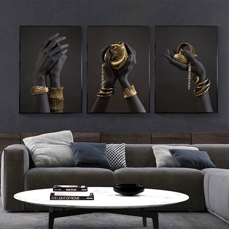 Black and Gold Hands Canvas Print