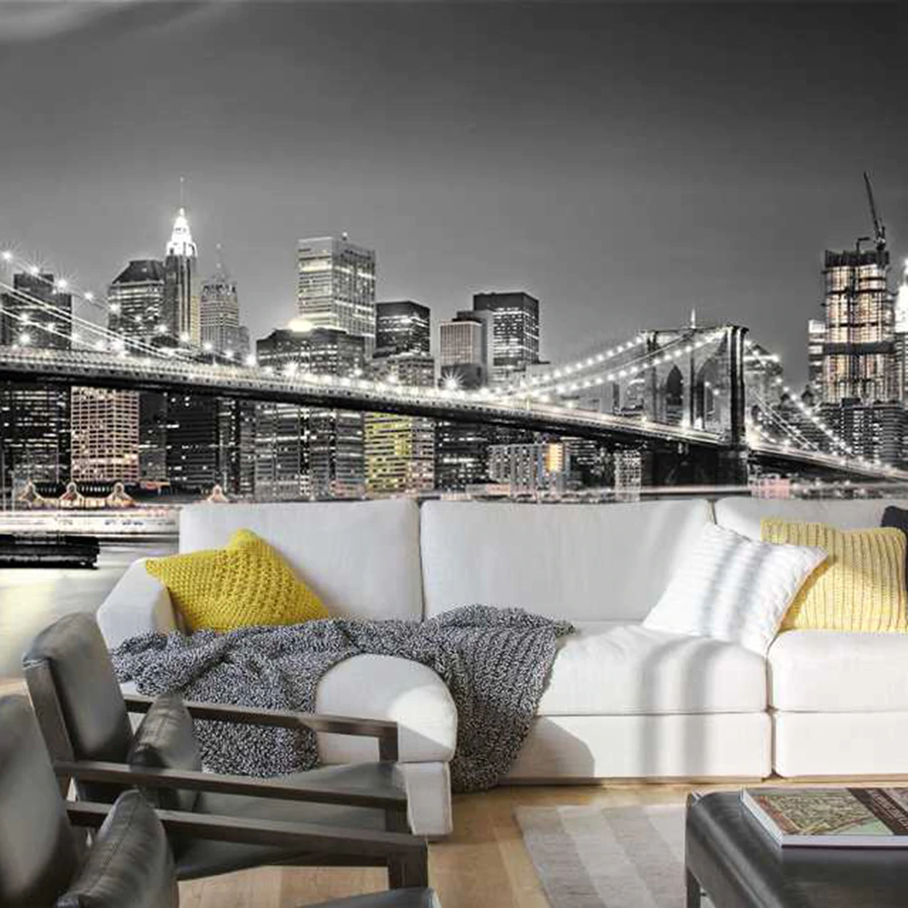 Brooklyn Bridge Night Photo Mural Wallpaper (SqM)