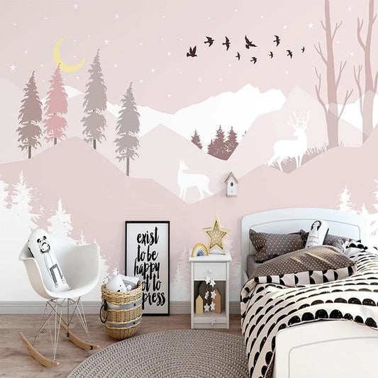 Cartoon Pink Mountains Mural Wallpaper (SqM)