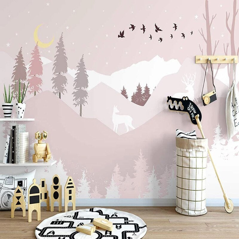 Cartoon Pink Mountains Mural Wallpaper (SqM)