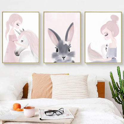 Cartoon Girl and Swan Canvas Print