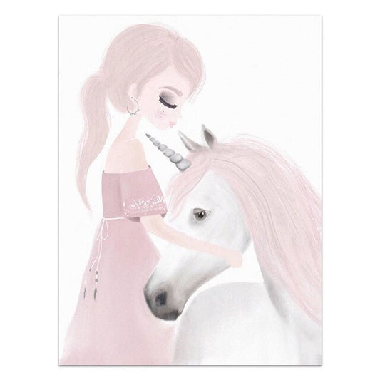 Cartoon Girl and Unicorn Canvas Print