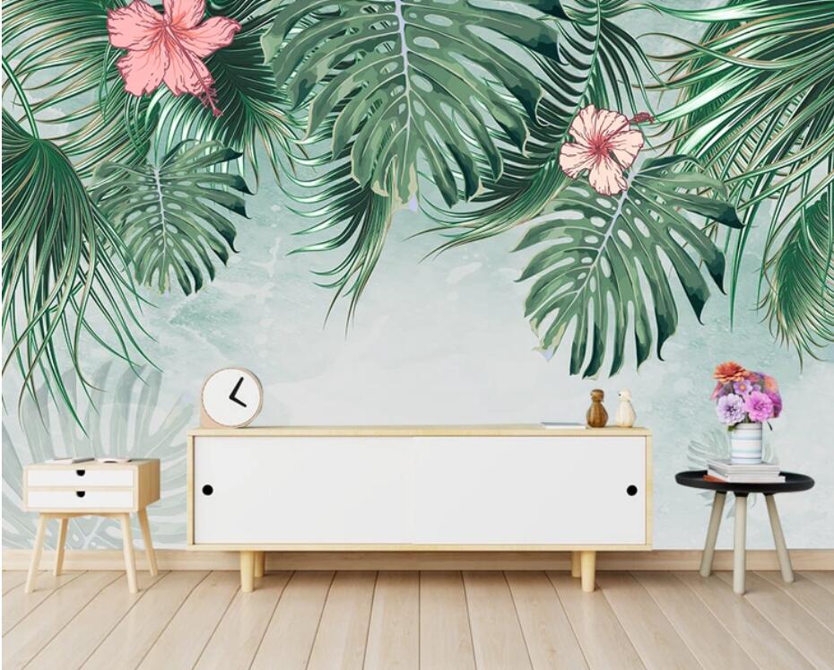 Falling Tropical Leaves & Flowers Mural Wallpaper (SqM)