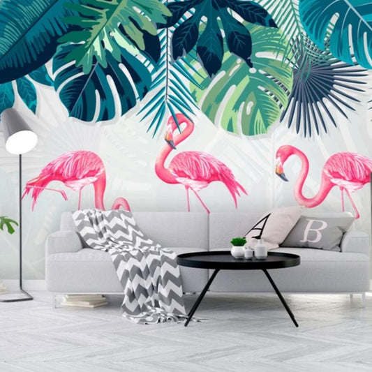 Flamingo under the Tropical Leaves Mural Wallpaper (SqM)