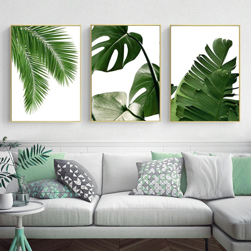 Green Monstera Leaves Canvas Print