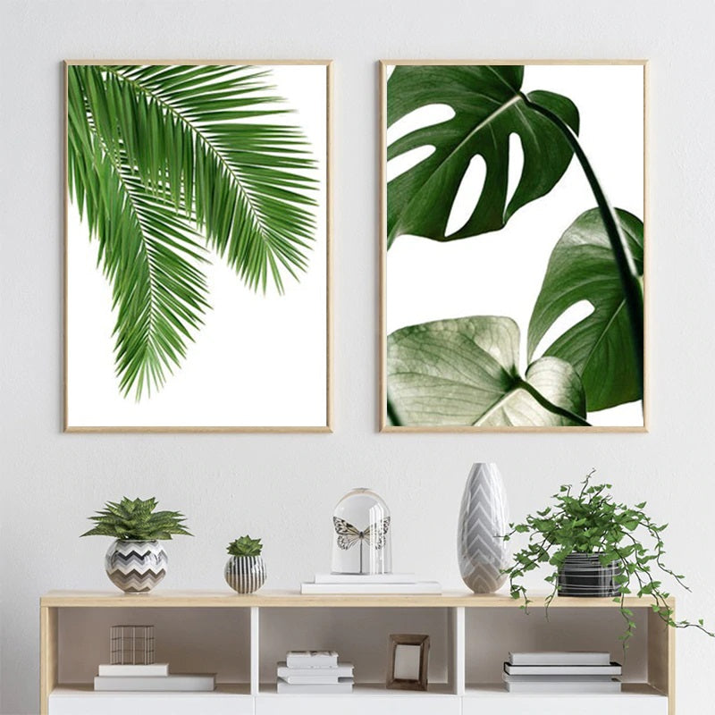 Green Monstera Leaves Canvas Print