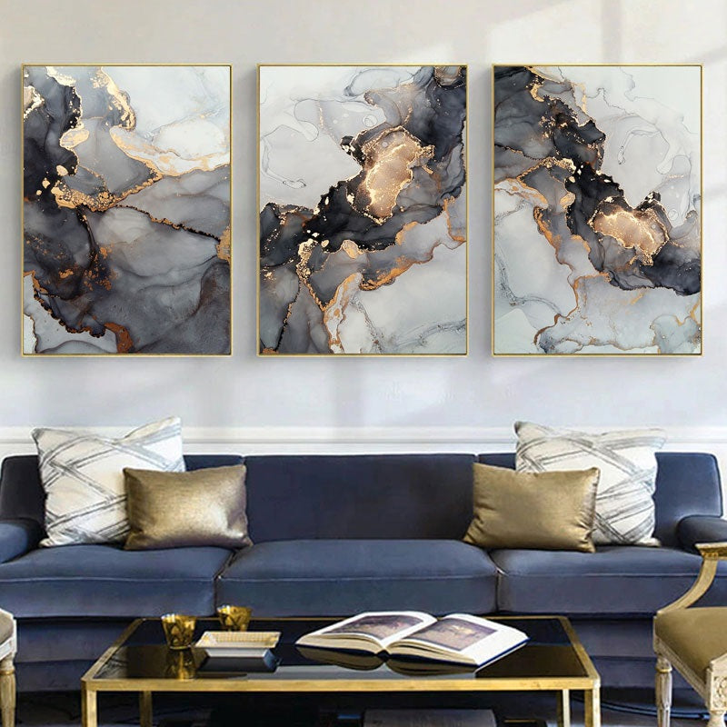 Golden Grey Abstract Canvas Print