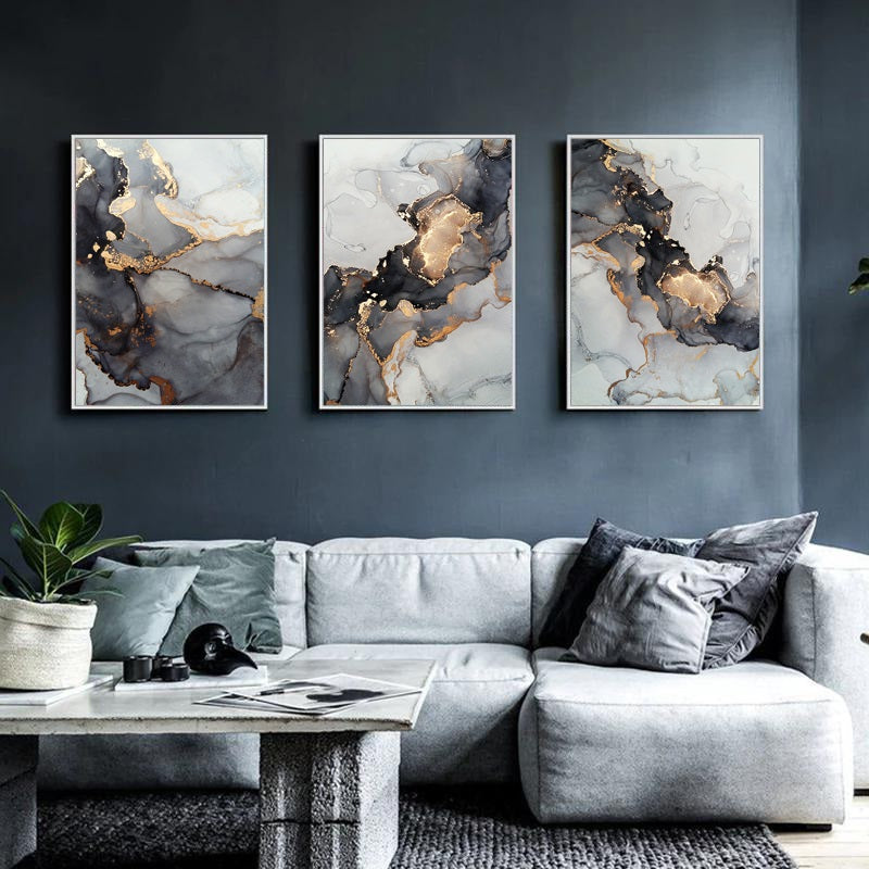 Golden Grey Abstract Canvas Print