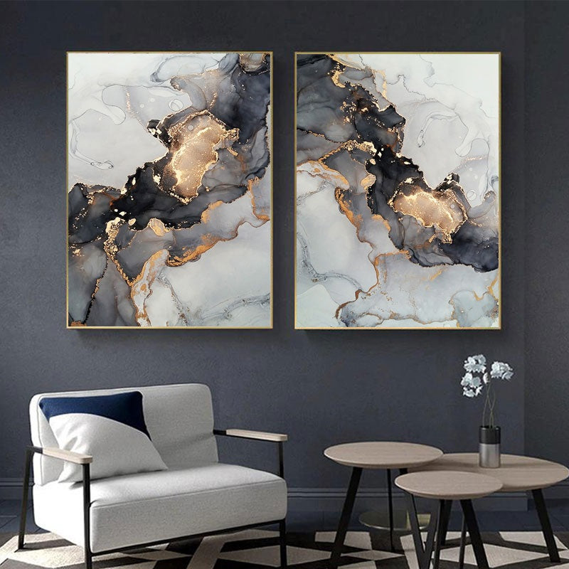 Golden Grey Abstract Canvas Print