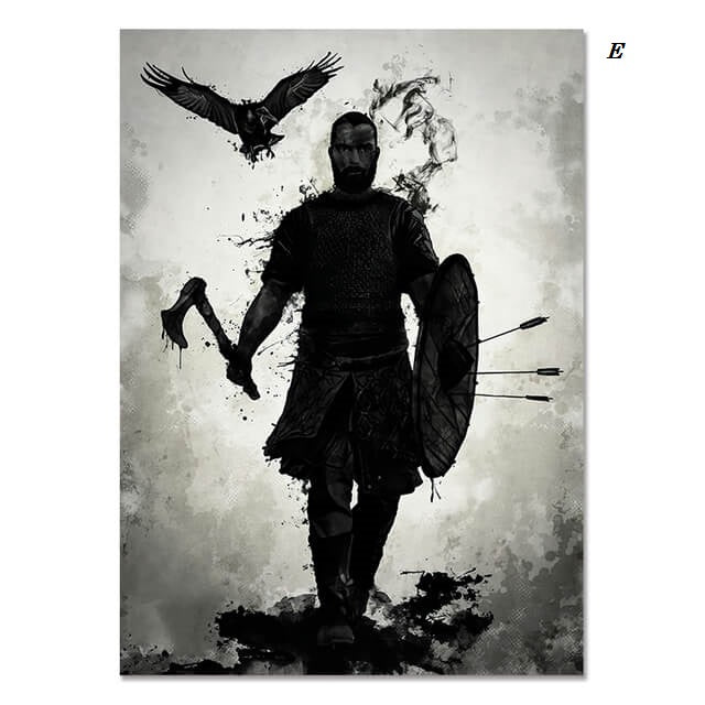 Japanese Samurai Warrior Ink Canvas Prints | Minimalist Black and White Poster For Living Room Office Décor