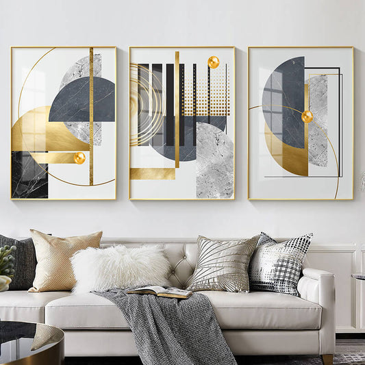 Modern Golden Abstract Geometric Canvas Print | Minimalist Nordic Art Pictures For For Living Room Luxury Loft Décor