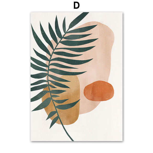 Mountain River Sun Leaf Vase Abstract Canvas Prints | Boho Style Minimalist Wall Art For Living Room Dining Room Modern Home Décor