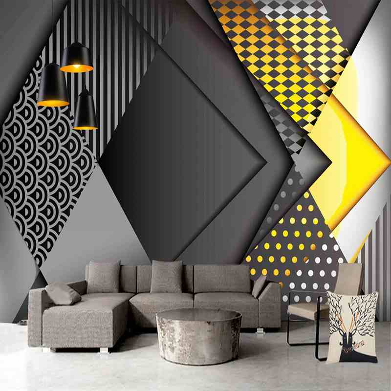 Geometric Black and Yellow Mural Wallpaper (SqM)