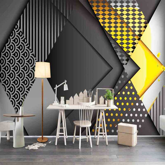 Geometric Black and Yellow Mural Wallpaper (SqM)