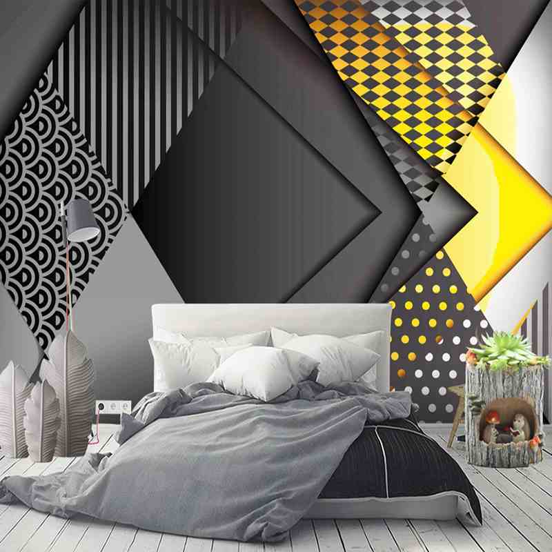 Geometric Black and Yellow Mural Wallpaper (SqM)