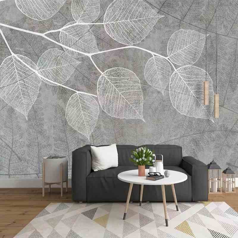 Nordic Grey Leaves Mural Wallpaper (SqM)