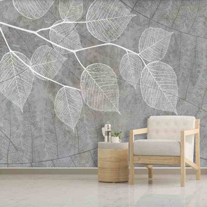 Nordic Grey Leaves Mural Wallpaper (SqM)