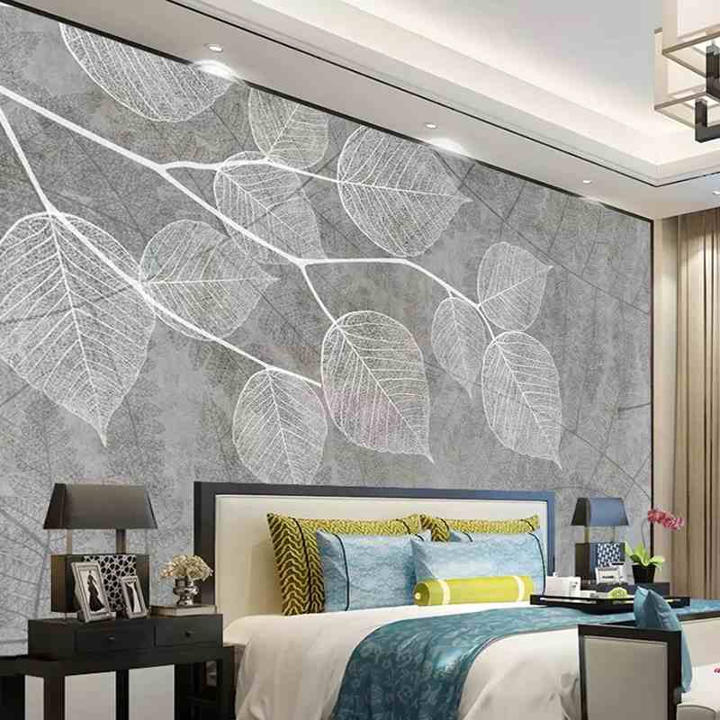 Nordic Grey Leaves Mural Wallpaper (SqM)