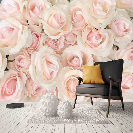 Romantic Pink Roses Photo Mural Wallpaper (SqM)