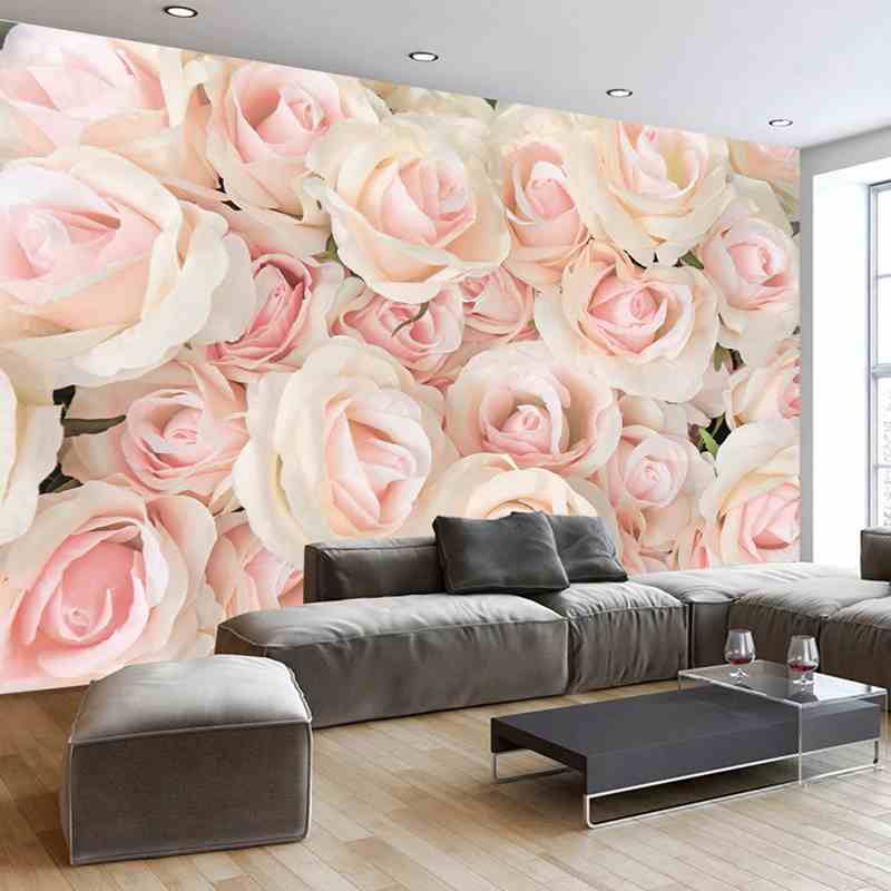 Romantic Pink Roses Photo Mural Wallpaper (SqM)