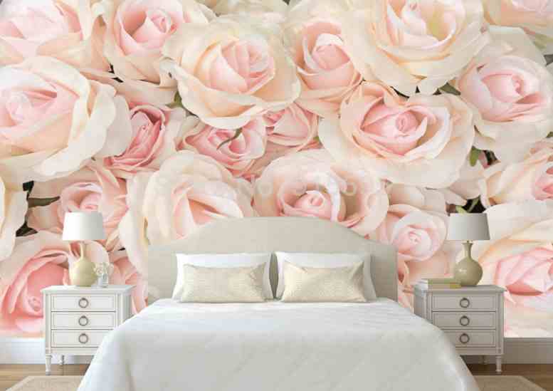 Romantic Pink Roses Photo Mural Wallpaper (SqM)