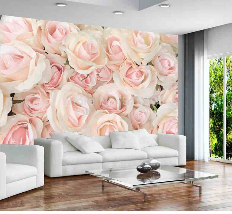 Romantic Pink Roses Photo Mural Wallpaper (SqM)